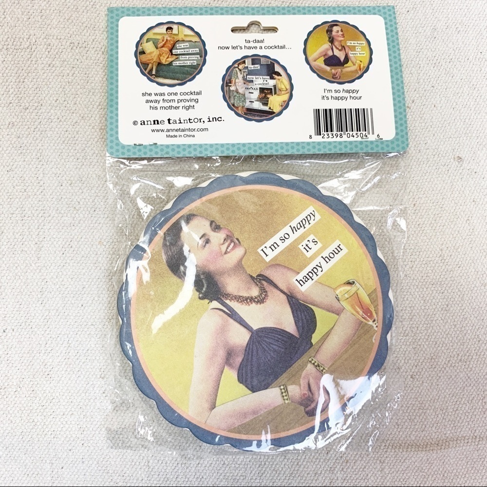 Anne Taintor coaster set happy hour cocktails NEW - Picture 2 of 3